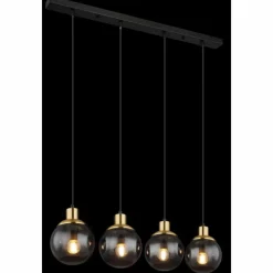 Suspension Verre Fumé-Luminaires Globo Lighting Suspension Globo POTTER Laiton, Noir, 4 lumières
