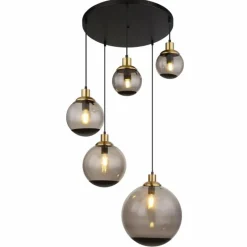 Suspension Verre Fumé-Luminaires Globo Lighting Suspension Globo POTTER Laiton, Noir, 5 lumières