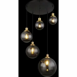 Suspension Verre Fumé-Luminaires Globo Lighting Suspension Globo POTTER Laiton, Noir, 5 lumières