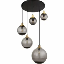 Suspension Verre Fumé-Luminaires Globo Lighting Suspension Globo POTTER Laiton, Noir, 5 lumières