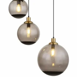 Suspension Verre Fumé-Luminaires Globo Lighting Suspension Globo POTTER Laiton, Noir, 5 lumières