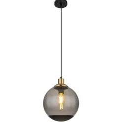 Suspension Verre Fumé-Luminaires Globo Lighting Suspension Globo POTTER Laiton, Noir, 1 lumière