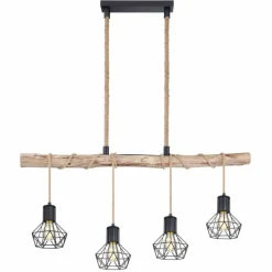 Luminaires Scandinaves-Luminaires Globo Lighting Suspension Globo PRISKA Brun, Bois clair, Noir, 4 lumières