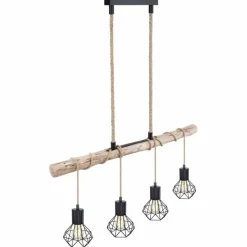 Luminaires Scandinaves-Luminaires Globo Lighting Suspension Globo PRISKA Brun, Bois clair, Noir, 4 lumières
