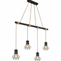 Style Boho-Chic-Luminaires Globo Lighting Suspension Globo PRISKA Écru, Noir, 4 lumières