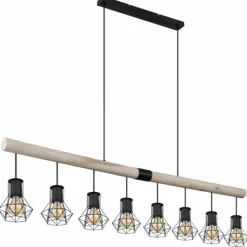 Lampes En Bois-Luminaires Globo Lighting Suspension Globo PRISKA Écru, Noir, 8 lumières