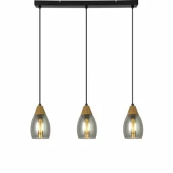 Suspension Verre Fumé-Luminaires Globo Lighting Suspension Globo REID Noir, 3 lumières