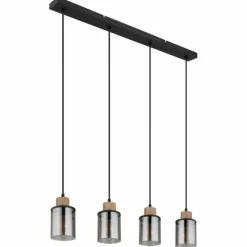 Suspension Verre Fumé-Luminaires Globo Lighting Suspension Globo REID Noir, 4 lumières