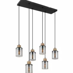 Suspension Verre Fumé-Luminaires Globo Lighting Suspension Globo REID Noir, 6 lumières