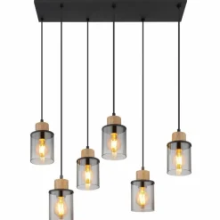 Suspension Verre Fumé-Luminaires Globo Lighting Suspension Globo REID Noir, 6 lumières