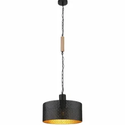 Lampes En Bois-Luminaires Globo Lighting Suspension Globo RIELLY Couleur bois, Noir, 1 lumière