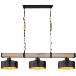 Lampes En Bois-Luminaires Globo Lighting Suspension Globo RIELLY Couleur bois, Noir, 3 lumières