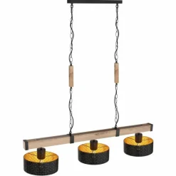 Lampes En Bois-Luminaires Globo Lighting Suspension Globo RIELLY Couleur bois, Noir, 3 lumières