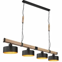 Lampes En Bois-Luminaires Globo Lighting Suspension Globo RIELLY Couleur bois, Noir, 4 lumières
