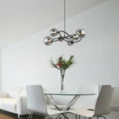 Suspension Verre Fumé-Luminaires Globo Lighting Suspension Globo RIHA LED Noir, 6 lumières