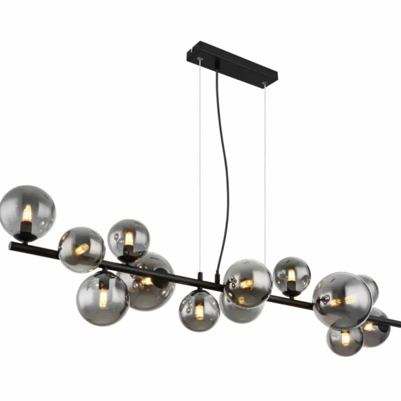 Suspension Verre Fumé-Luminaires Globo Lighting Suspension Globo RIHA LED Noir, 13 lumières