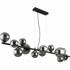 Suspension Verre Fumé-Luminaires Globo Lighting Suspension Globo RIHA LED Noir, 13 lumières