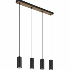 Lampes En Bois-Luminaires Globo Lighting Suspension Globo ROBBY Couleur bois, Noir, 4 lumières