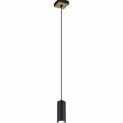 Lampes En Bois-Luminaires Globo Lighting Suspension Globo ROBBY Couleur bois, Noir, 1 lumière
