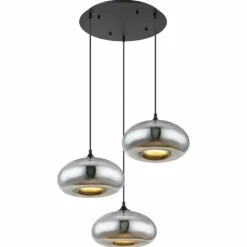Suspension Verre Fumé-Luminaires Globo Lighting Suspension Globo SELLY Noir, 3 lumières
