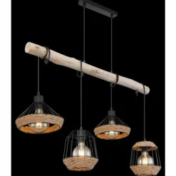 Style Boho-Chic-Luminaires Globo Lighting Suspension Globo SURRI Bois clair, Noir, 4 lumières