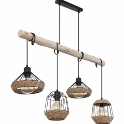 Style Boho-Chic-Luminaires Globo Lighting Suspension Globo SURRI Bois clair, Noir, 4 lumières