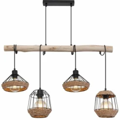 Style Boho-Chic-Luminaires Globo Lighting Suspension Globo SURRI Bois clair, Noir, 4 lumières