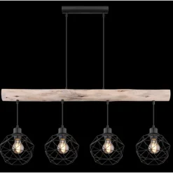 Luminaires Scandinaves-Luminaires Globo Lighting Suspension Globo THEODOR Bois clair, Noir, 4 lumières