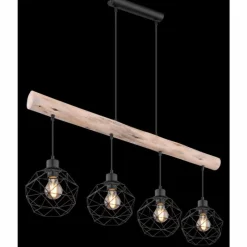 Luminaires Scandinaves-Luminaires Globo Lighting Suspension Globo THEODOR Bois clair, Noir, 4 lumières