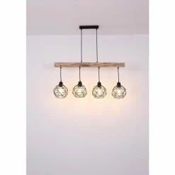 Luminaires Scandinaves-Luminaires Globo Lighting Suspension Globo THEODOR Bois clair, Noir, 4 lumières