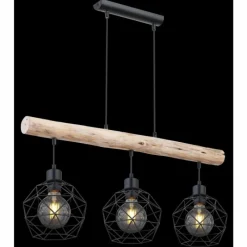 Luminaires Scandinaves-Luminaires Globo Lighting Suspension Globo THEODOR Bois clair, Noir, 3 lumières