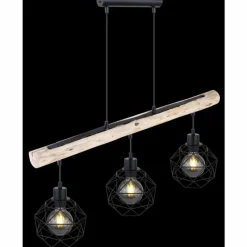 Luminaires Scandinaves-Luminaires Globo Lighting Suspension Globo THEODOR Bois clair, Noir, 3 lumières