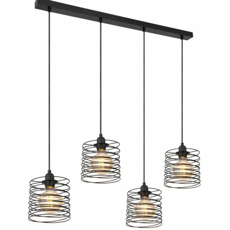 Lampes Industrielles-Luminaires Globo Lighting Suspension Globo TILLY Noir, 4 lumières