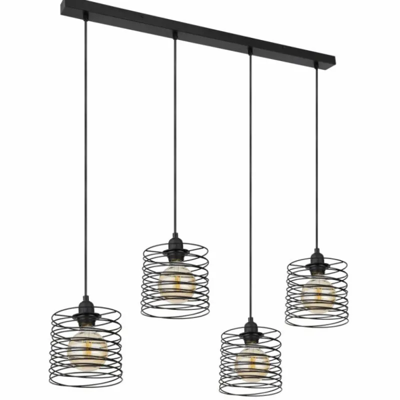 Lampes Industrielles-Luminaires Globo Lighting Suspension Globo TILLY Noir, 4 lumières