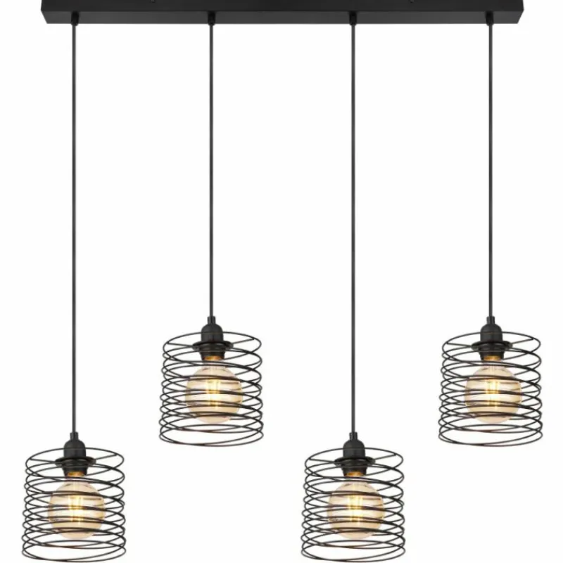 Lampes Industrielles-Luminaires Globo Lighting Suspension Globo TILLY Noir, 4 lumières
