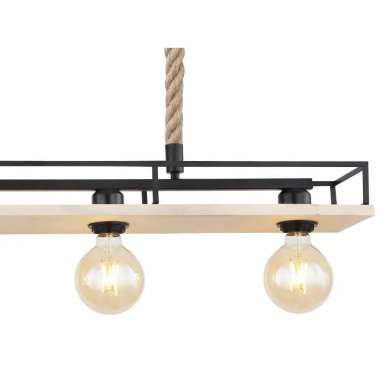 Lampes Vintages & Rétros-Luminaires Globo Lighting Suspension Globo TRIXI Brun, Bois clair, Noir, 4 lumières
