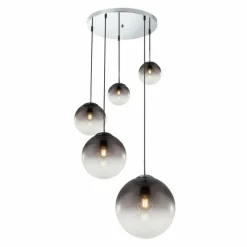 Suspension Verre Fumé-Luminaires Globo Lighting Suspension Globo VARUS Nickel mat, 5 lumières