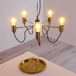 Luminaires Rustiques-hofstein Suspension Gnarp Noir doré, 5 lumières