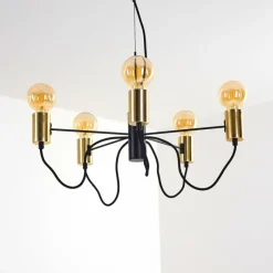 Luminaires Rustiques-hofstein Suspension Gnarp Noir doré, 5 lumières