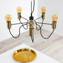 Luminaires Rustiques-hofstein Suspension Gnarp Noir doré, 5 lumières