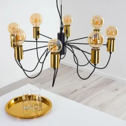 Luminaires Rustiques-hofstein Suspension Gnarp Noir doré, 8 lumières