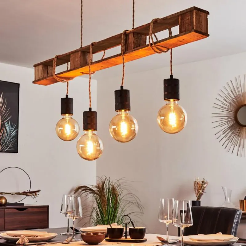 hofstein Suspension Gnitteryd Brun, Bois clair, Noir, 4 lumières