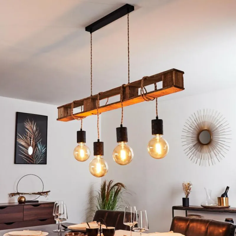 hofstein Suspension Gnitteryd Brun, Bois clair, Noir, 4 lumières