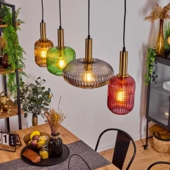 Luminaires Orientaux-hofstein Suspension Goldenville Laiton, Noir, 4 lumières