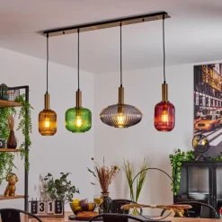 Luminaires Orientaux-hofstein Suspension Goldenville Laiton, Noir, 4 lumières