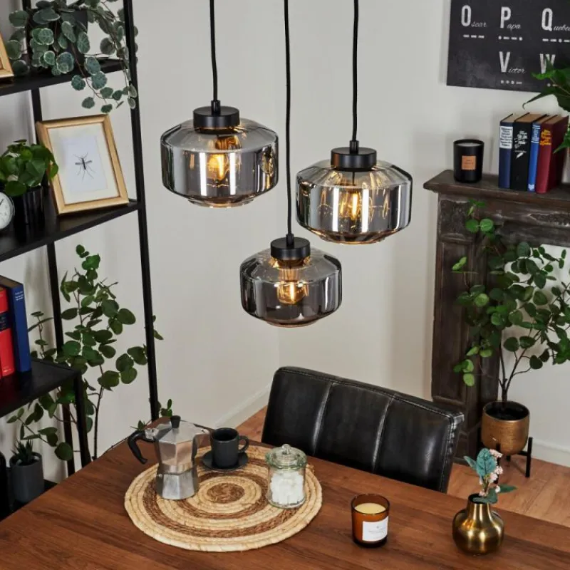 Suspension Verre Fumé-hofstein Suspension Gondim Noir, 3 lumières