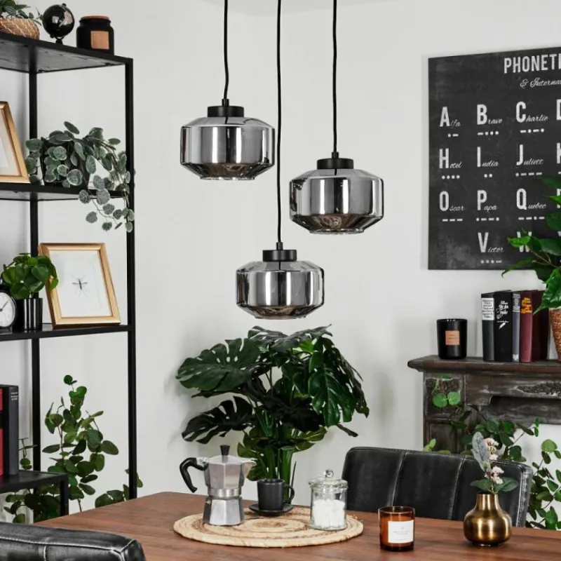 Suspension Verre Fumé-hofstein Suspension Gondim Noir, 3 lumières