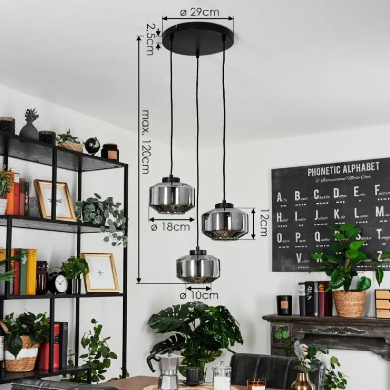 Suspension Verre Fumé-hofstein Suspension Gondim Noir, 3 lumières