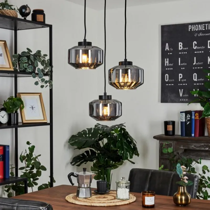 Suspension Verre Fumé-hofstein Suspension Gondim Noir, 3 lumières