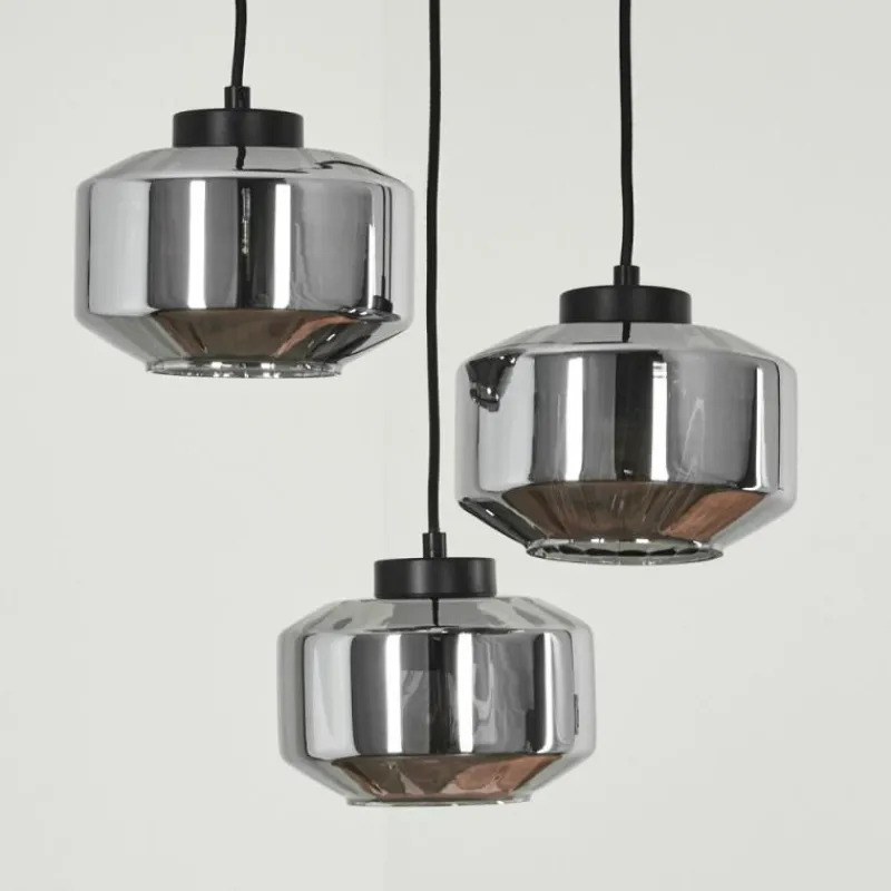 Suspension Verre Fumé-hofstein Suspension Gondim Noir, 3 lumières